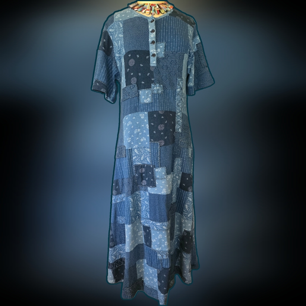 LARGE Double RL Hattie Patchwork Indigo Dress Sz LARGE (4)
